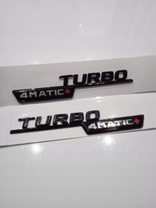 EMBLEMATY MERCEDES TURBO 4MATIC CZARNY POŁYSK KOMPLET NA BŁOTNIKI