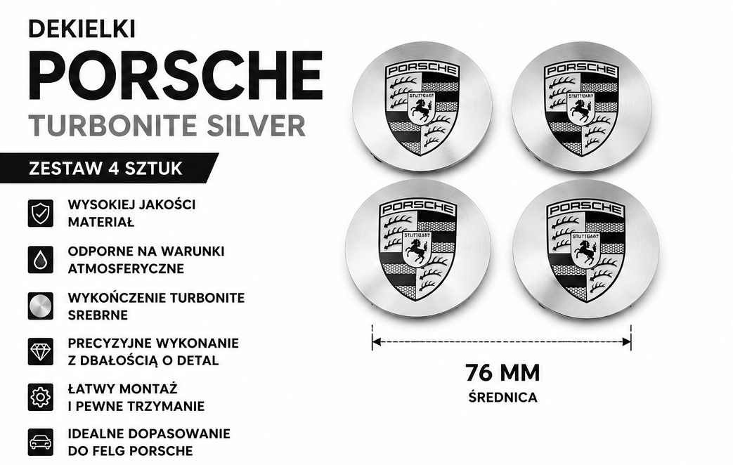 Dekielek Porsche OE 76 mm dekielki zestaw komplet Cayenne Panamera Taycan - obrazek 3