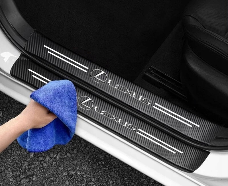 4x NAKLEJKI OCHRONNE NA PRÓG FOLIA OCHRONNA CARBONOWE LEXUS LOGO - obrazek 2