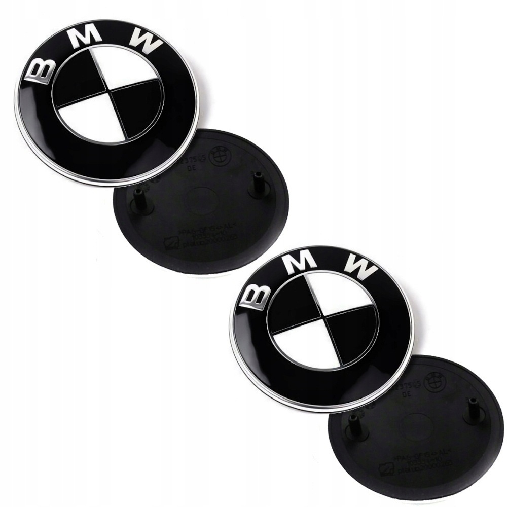 2 x EMBLEMAT CZARNY-BIAŁY BMW 82mm NA MASKE KLAPE ZNACZEK LOGO TULEJKI