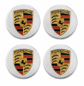 4x Dekielki Porsche Cayenne Panamera 76 mm srebrne, zestaw komplet