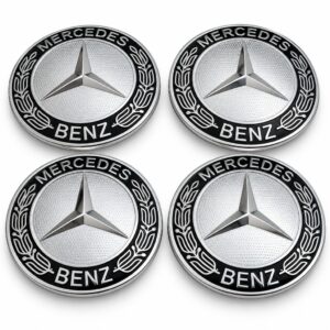 4x Naklejki na dekielki Mercedes 56 mm czarno-srebrne zboże