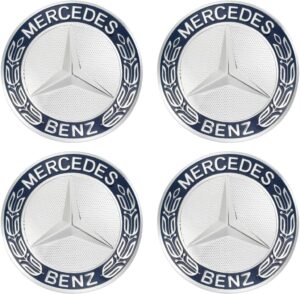 4x Naklejki na dekielki Mercedes 56 mm srebrno-niebieskie