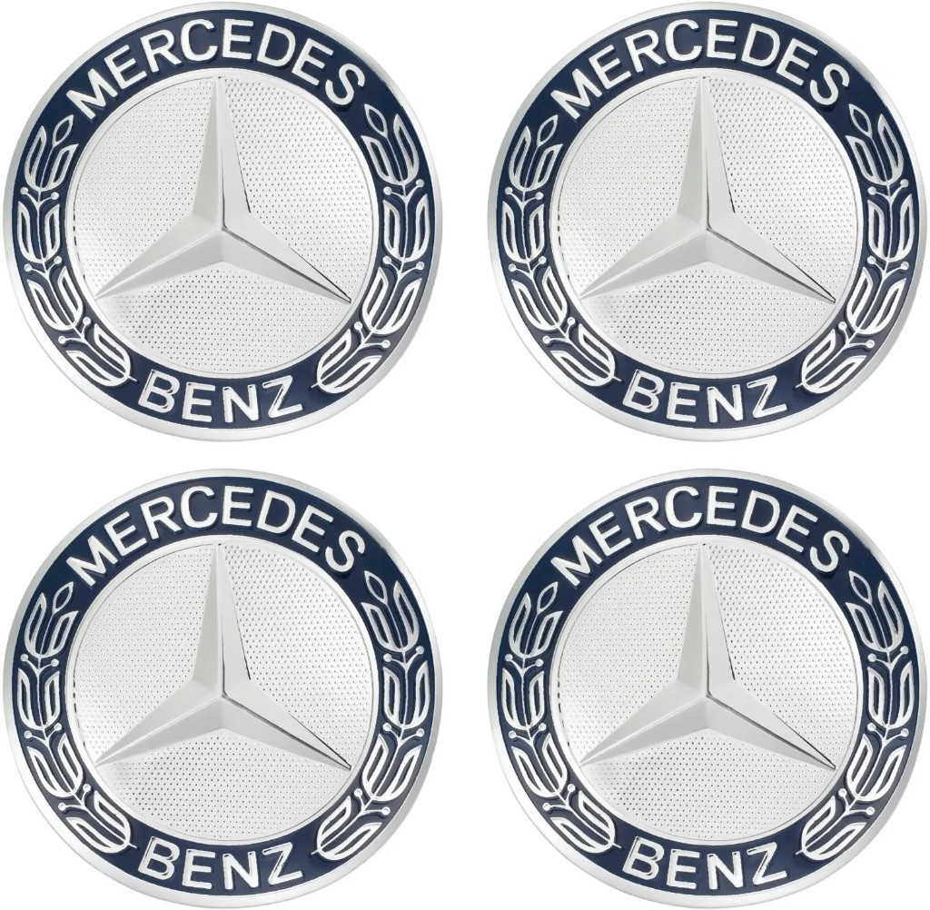 4x Naklejki na dekielki Mercedes 56 mm srebrno-niebieskie