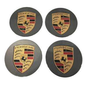 Dekielki Porsche 76 mm szare złote logo zestaw 4 szt.