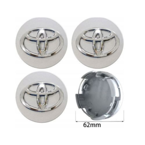 4x Dekielki Toyota 62 mm srebrne, zestaw komplet