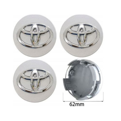 4x Dekielki Toyota 62 mm srebrne, zestaw komplet